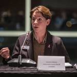 Snohomish County Sheriff candidate Susanna Johnson during an Everett Council of Neighborhoods forum on Monday, Oct. 16, 2023 in Everett, Washington. (Olivia Vanni / The Herald)