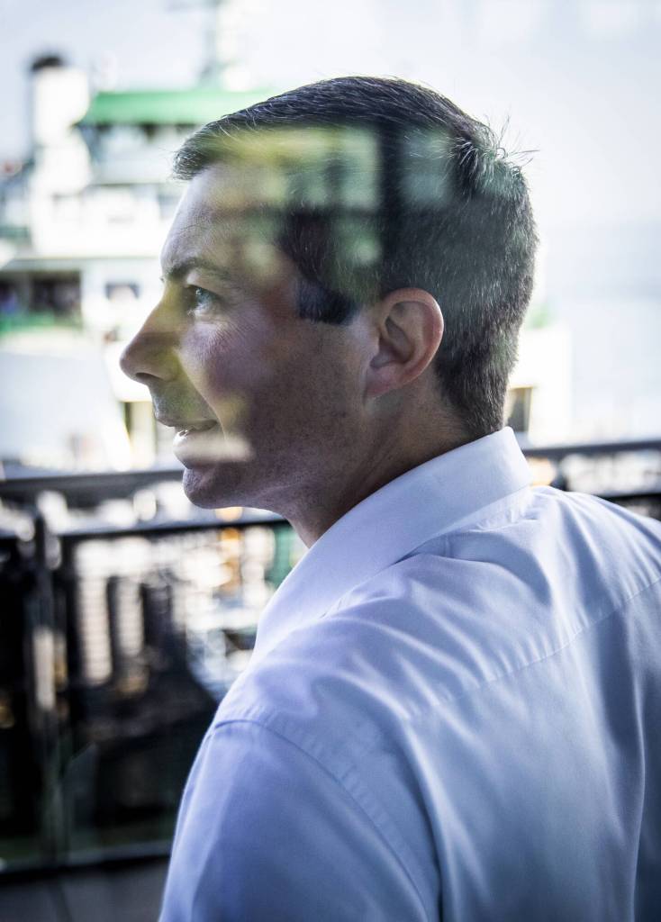 U.S. Transportation Secretary Pete Buttigieg visits the Mukilteo Ferry Terminal to see firsthand how federal funds have been used in the Washington State Ferries system on July 6, 2023, in Mukilteo, Washington. (Olivia Vanni / The Herald) <strong></strong>
