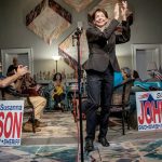 Susanna Johnson delivers preliminary election results that showed her leading the Snohomish County sheriffs race on Tuesday, Nov. 7, 2023, at 230 Avenue B in Snohomish, Washington. Johnson would go on to defeat incumbent Adam Fortney. (Annie Barker / The Herald)