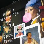 Wall hangings at Bandbox Beauty celebrate women in art.
