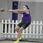 Washingtons Jayden White, an Everett High School alum, competes in the weight throw at the Husky Classic on Feb. 12, 2022, in Seattle. White placed in the weight throw at the NCAA Indoor Championships held last weekend in Boston. (Red Box Pictures)