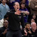 Washington coach Mike Hopkins yells to the team during a game against California on Feb. 17 in Seattle. (AP Photo/Stephen Brashear)