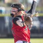 Snohomishs Abby Edwards pitches during the game against Glacier Peak on Friday, March 15, 2024 in Snohomish, Washington. (Olivia Vanni / The Herald)