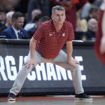 Washington State head coach Kyle Smith watches his team play against Iowa State in during an NCAA Tournament game Saturday, March 23, 2024, in Omaha, Neb. (AP Photo/Charlie Neibergall)