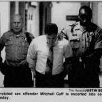 Convicted sex offender Mitchell Gaff is escorted into court. This photo originally appeared in The Everett Daily Herald on Aug. 15, 2000. (Justin Best / The Herald file)