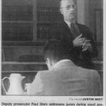 Deputy prosecutor Paul Stern addresses jurors during court proceedings. Mitchell Gaff sits with his back to the camera. This photo originally appeared in The Everett Daily Herald on Aug. 19, 2000. (Justin Best / The Herald file)