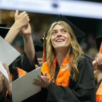 Graduates applaud their families during Monroe High Schools 2024 commencement on Wednesday, June 12, 2024, at Angel of the Winds Arena in Everett, Washington. (Ryan Berry / The Herald)
