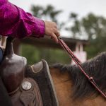 A rider guides a horse out of the arena during the Timberbowl Rodeo in Darrington, Washington, on Saturday, June 29, 2024. (Annie Barker / The Herald)
