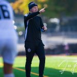 Everett Community College mens soccer coach Kieren Raney directs his team during a game. On Aug. 24, Raney set a new all-time record of 39 career wins after the 2-0 victory against Centralia College, surpassing the previous coach, Erik Cruz, and his 36 wins. (Photo courtesy of EvCC Athletic Director Garet Studer)