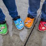 People wear Pringles themed Crocs on Friday, Nov. 1, 2024 in Everett, Washington. (Olivia Vanni / The Herald)