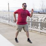 Jake Myers on the Grand Avenue Park pedestrian bridge on Feb. 18 in Everett. (Olivia Vanni / The Herald)