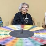 Mary Ann Karber, 101, spins the wheel during Wheel of Forunte at Washington Oakes on Tuesday, April 1, 2025 in Everett, Washington. (Olivia Vanni / The Herald)