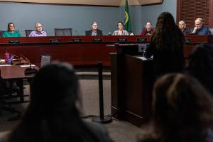 The Everett City Council on Wednesday, April 16, 2025 in Everett, Washington. (Olivia Vanni / The Herald)