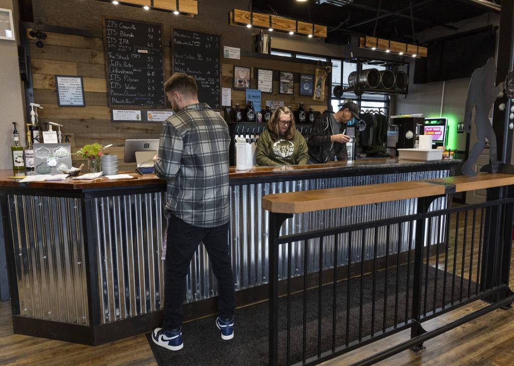 Inside In The Shadow Brewing on Wednesday, March 12, 2025 in Arlington, Washington. (Olivia Vanni / The Herald)