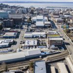 A view of the location of the potential new AquaSox stadium on Monday, Feb. 26, 2024 in Everett, Washington. The site sits between Hewitt Avenue, Broadway, Pacific Avenue and the railroad. (Olivia Vanni / The Herald)