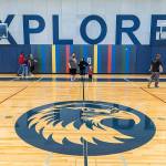 People walk through Explorer Middle School’s new gymnasium during an open house on Oct. 7, 2025 in Everett, Washington. (Olivia Vanni / The Herald)
