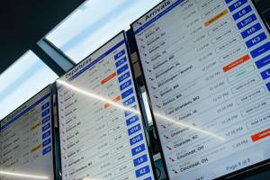 Canceled flights on a flight boards at Chicago O’Hare International Airport in Chicago, on Friday, Nov. 7, 2025. Major airports appeared to be working largely as normal on Friday morning as a wave of flight cancellations hit the U.S. (Jamie Kelter Davis/The New York Times)