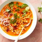 Creamy Butternut Squash and Coconut Noodle Soup. Food stylist: Barrett Washburne. (Kerri Brewer/The New York Times)