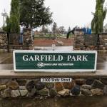 The southeast entrance to Garfield Park on Thursday, Dec. 18, 2025 in Everett, Washington. (Olivia Vanni / The Herald)