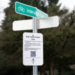 A sign notifying people of the new buffer zone around 41st Street in Everett on Wednesday, Jan. 7. (Will Geschke / The Herald)