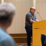 Bob Danson, the general manager of the Olympic View Water and Sewer District, speaks to the Edmonds City Council in favor of an updated critical areas ordinance on Tuesday, Jan. 6 in Edmonds, Washington. (Will Geschke / The Herald)