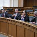 Lead budget writers discuss the outlook for the 2026 session on Jan. 9, in Olympia. From left to right, Rep. Travis Couture, R-Allyn, Sen. Chris Gildon, R-Puyallup, Sen. June Robinson, D-Everett, and Rep. Timm Ormsby, D-Spokane. (Photo by Bill Lucia/Washington State Standard)