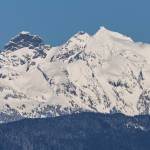 Snow covers the top of Three Fingers in February 2025 in Lake Stevens. (Olivia Vanni / The Herald)