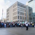Over a hundred students from Everett High School gather outside of the Snohomish County Courthouse to protest ICE after a walkout from the school on Tuesday, Jan. 13, 2026, in Everett, Washington. (Olivia Vanni / The Herald)