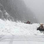 Washington State Department of Transportation avalanche technicians assess a slide on Hwy. 20 near Liberty Bell Mountain. (WSDOT photo)