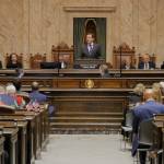 Gov. Bob Ferguson delivers his State of the State address. (Photo by Bill Lucia/Washington State Standard)