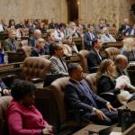 State lawmakers listen to Gov. Bob Fergusons State of the State address on Tuesday. (Photo by Bill Lucia/Washington State Standard)