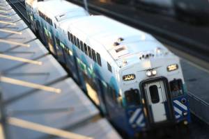 The Sounder commuter train at Everett Station Wednesday evening on October 9, 2019.   (Kevin Clark / The Herald)