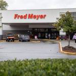 People walk in and out of Fred Meyer along Evergreen Way and Casino Road on Tuesday, Oct. 24, 2023 in Everett, Washington. (Olivia Vanni / The Herald)