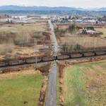 A train sits on the tracks that intersects with 156th Street Northeast on Tuesday, Feb. 3, 2026 in Marysville, Washington. (Olivia Vanni / The Herald)