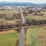 A train sits on the tracks that intersects with 156th Street Northeast on Tuesday, Feb. 3, 2026 in Marysville, Washington. (Olivia Vanni / The Herald)