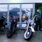 No Name Riders Motorcycle Club members arrive at the clubhouse on March 12, 2026, in Everett. (Olivia Vanni / The Herald)