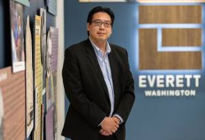 Mike Fong, the City of Everetts new senior executive director for economic development and opportunity, on Thursday, Feb. 26, 2026 in Everett, Washington. (Olivia Vanni / The Herald)