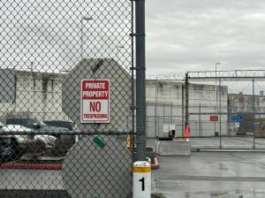 A no trespassing sign outside of Northwest ICE Processing Center, also known as Northwest Detention Center. (Photo by Grace Deng/Washington State Standard)