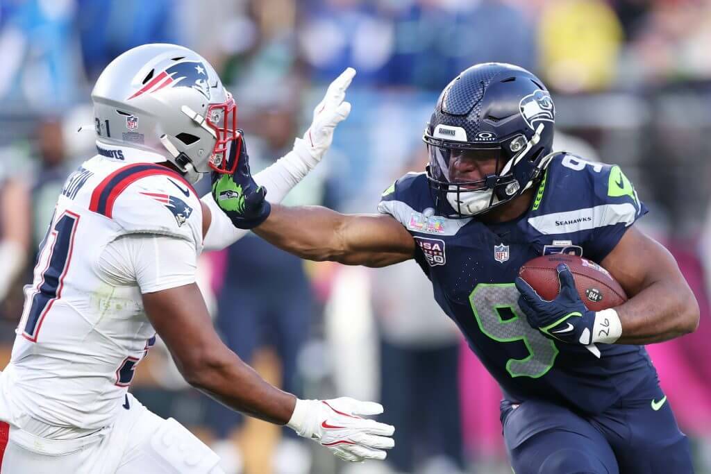 Seahawks running back Kenneth Walker III holds the Lombardi Trophy after the Seahawks won Super Bowl LX on Sunday, Feb. 8 at Levis Stadium in Santa Clara, Calif. (Getty Images / The Athletic)