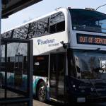 A Sound Transit express bus on Friday, March 27 at Everett Station in Everett, Washington. (Will Geschke / The Herald)
