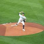 Mariners pitcher Logan Gilbert throws a pitch against the Cleveland Guardians on Opening Night of the 2026 season at T-Mobile Park in Seattle on Thursday. (Aaron Coe / The Herald)