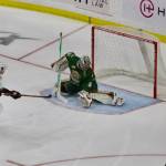 Silvertips goalie Anders Miller watches a shot roll wide during Everetts 4-1 win against the Portland Winterhawks in Game 2 of the WHL Playoffs First Round at Angel of the Winds Arena on March 28, 2026. (Joe Pohoryles / The Herald)