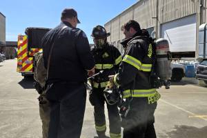 North County Regional Fire Authority crews respond to an explosion at a marijuana growing facility Thursday, April 9, 2026, in Arlington, Washington. (North County Regional Fire Authority)