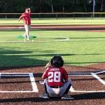 Chris Langsea throws the first pitch on the new turf at Freedom Field to his son, Noah Langsea (28), in Mill Creek, Washington. (Photo courtesy of Sarah Langsea)