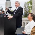 Mukilteo Mayor Joe Marine speaks during the ribbon cutting for the new Edgewater Bridge on Monday, April 27, 2026, in Everett, Washington. (Olivia Vanni / The Herald)