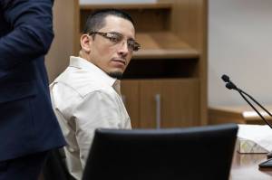 Cesar David Camacho-Amezcua, 33, at his sentencing hearing at the Snohomish County Superior Courthouse on Monday, May 4, 2026 in Everett, Washington. Camacho-Amezcua was sentenced to 13 years for shooting one man in the face in December 2022. (Olivia Vanni / The Herald)