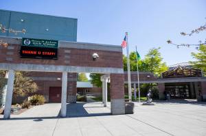 The outside of Henry M. Jackson High School on Wednesday, April 29, 2026 in Mill Creek, Washington. (Olivia Vanni / The Herald)
