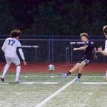 Lake Stevens senior Colby Flanders sends the ball upfield during the Vikings 3-1 win against Glacier Peak at Lake Stevens High School on May 1, 2026. (Joe Pohoryles / The Herald)