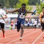 Olivia Vanni / The Herald 
Glacier Peaks Alieukama Badjie crosses the finish line in the 4A boys 4x100 relay final on Saturday, May 31, 2025 in Tacoma.