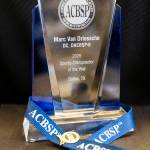 The American Chiropractic Board of Sports Physicians Sports Chiropractor of the Year Award on display at Marc Van Driessches Beverly Park Chiropractic on Tuesday, May 5, 2026, in Mukilteo, Washington. (Olivia Vanni / The Herald)